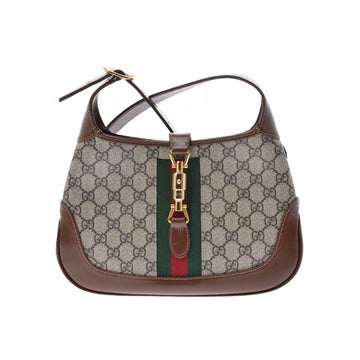 Gucci Jackie Small Brown 636706 Ladies GG Supreme Canvas Leather Shoulder Bag