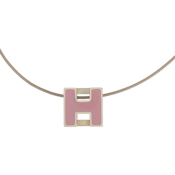 HERMES Necklace H Cube Carded Silver Pink Rope Chain Logo Accessory Pendant Women's
