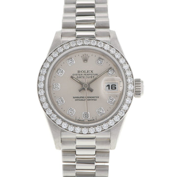 Rolex Datejust Bezel 10P Diamond 69136G Women's PT Watch Automatic Winding Silver Dial