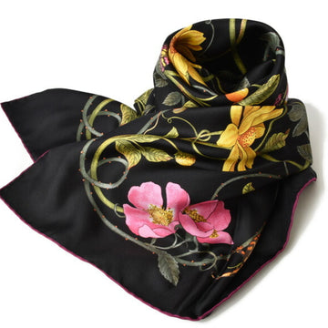 GUCCI scarf muffler  large flower silk black/berry 494604 3G001 1071