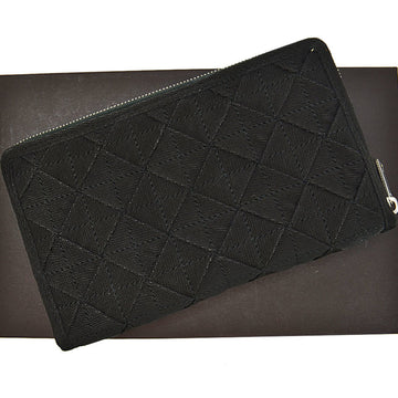 Bottega Veneta Long Wallet Intrecciato Black Nylon Round Zippy Organizer Women's Men's