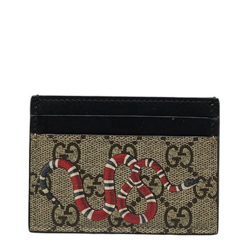 GUCCI GG Supreme Kingsnake Card Case 451277 Beige PVC Leather Women's