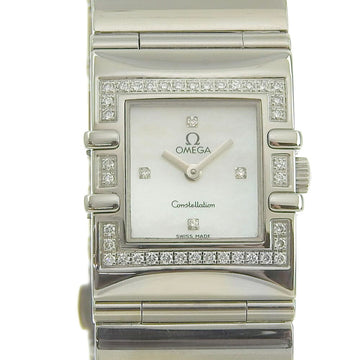 Omega Constellation Carre Quadra Diamond Bezel 1528.76 Stainless Steel x Silver Quartz Analog Display Ladies White Shell Dial Watch