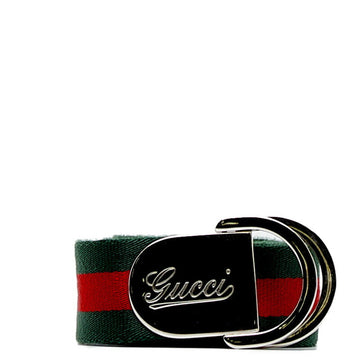 GUCCI Sherry Line D Ring Belt 189812 Green Red Canvas Men's