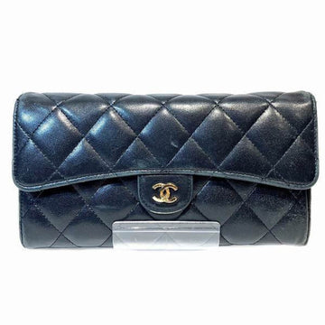 CHANEL Matelasse A80758 Lambskin Black Long Wallet Women's