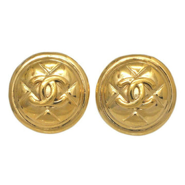 Chanel Earrings Gold Matelasse GP CHANEL Coco Mark Round Button Engraved Women's Clip