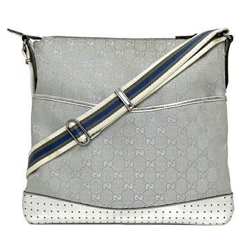 GUCCI Shoulder Bag Silver GG 145857 Canvas Leather GG Lame Metallic Accent Adjustable