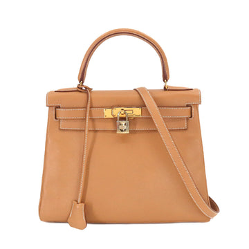 HERMES Kelly 28 2way hand shoulder bag Couchevel Epson natural inner stitching 〇Z engraved gold hardware