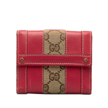 GUCCI GG Canvas Studded Bifold Wallet 120929 Brown Pink Leather Women's