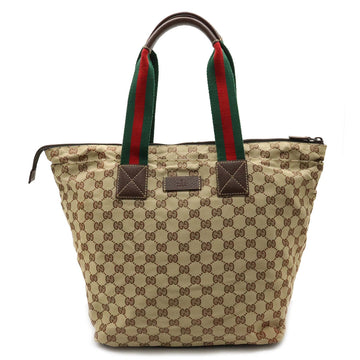 GUCCI GG Canvas Sherry Line Tote Bag Shoulder Leather Beige Dark Brown 131231