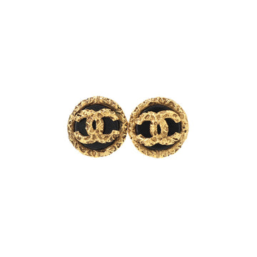 Chanel round type here mark lava earrings black gold 93P vintage accessories Vintage Earring