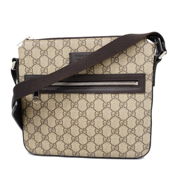 GUCCI Shoulder Bag GG Supreme 406410 Leather Brown Beige Silver Hardware Women's