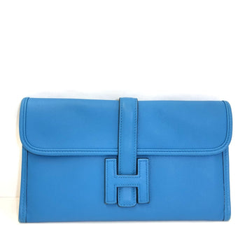HERMES bi-fold long wallet Jige Duo Gige Blue Sanjibal H logo leather clutch bag travel case multi-case stamped A Made in France 2017 Women's Men's