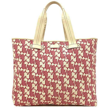 GUCCI Tote Bag Pink White 169943 Cotton Canvas Leather  Big Laundry Mothers Ladies