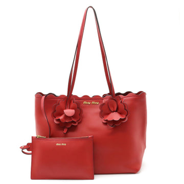 MIU MIU Miu Flower Motif Tote Bag Shoulder Leather Red 5BG054