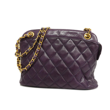 CHANELAuth  Matelasse Single Chain Lambskin Women's Leather Shoulder Bag Purple