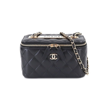 CHANEL Matelasse Small Vanity Case Chain Shoulder Bag Leather Black AP1472