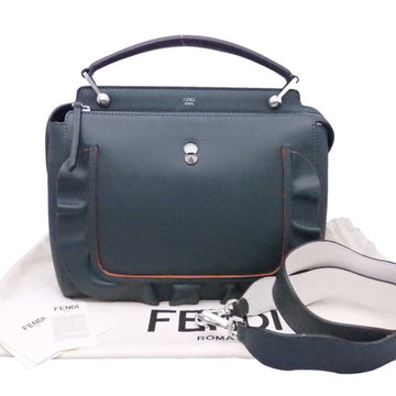 FENDI 2Way bag dot com dark green leather x silver metal fittings handbag shoulder