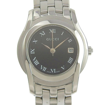 GUCCI 5500L stainless steel quartz analog display ladies black dial watch