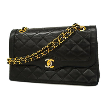 CHANEL Shoulder Bag Matelasse Paris Limited W Flap Chain Lambskin Black Gold Hardware Women's