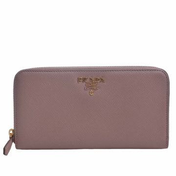 PRADA Saffiano Round Zipper Long Wallet Pink Beige Ladies