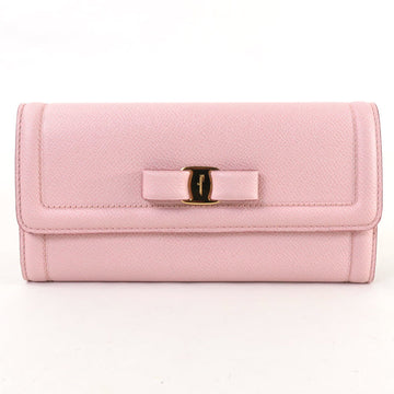 SALVATORE FERRAGAMO Long Wallet Valara Ribbon Leather Pink Ladies