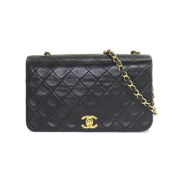 CHANEL Matelasse Chain Shoulder Bag Leather Black Gold Hardware Vintage