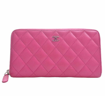 CHANEL Caviar Skin Matelasse Coco Mark Long Wallet Pink Ladies