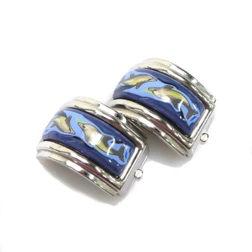 HERMES Earrings Cloisonne Metal/Enamel Silver/Blue Unisex