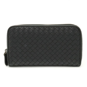 BOTTEGA VENETA Intrecciato Round Long Wallet Calf Leather Black 114076