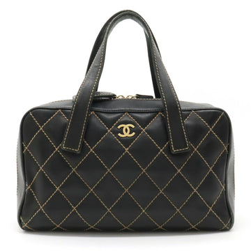 CHANEL Wild Stitch Handbag Boston Bag Leather Black Pouch Missing Item A14692