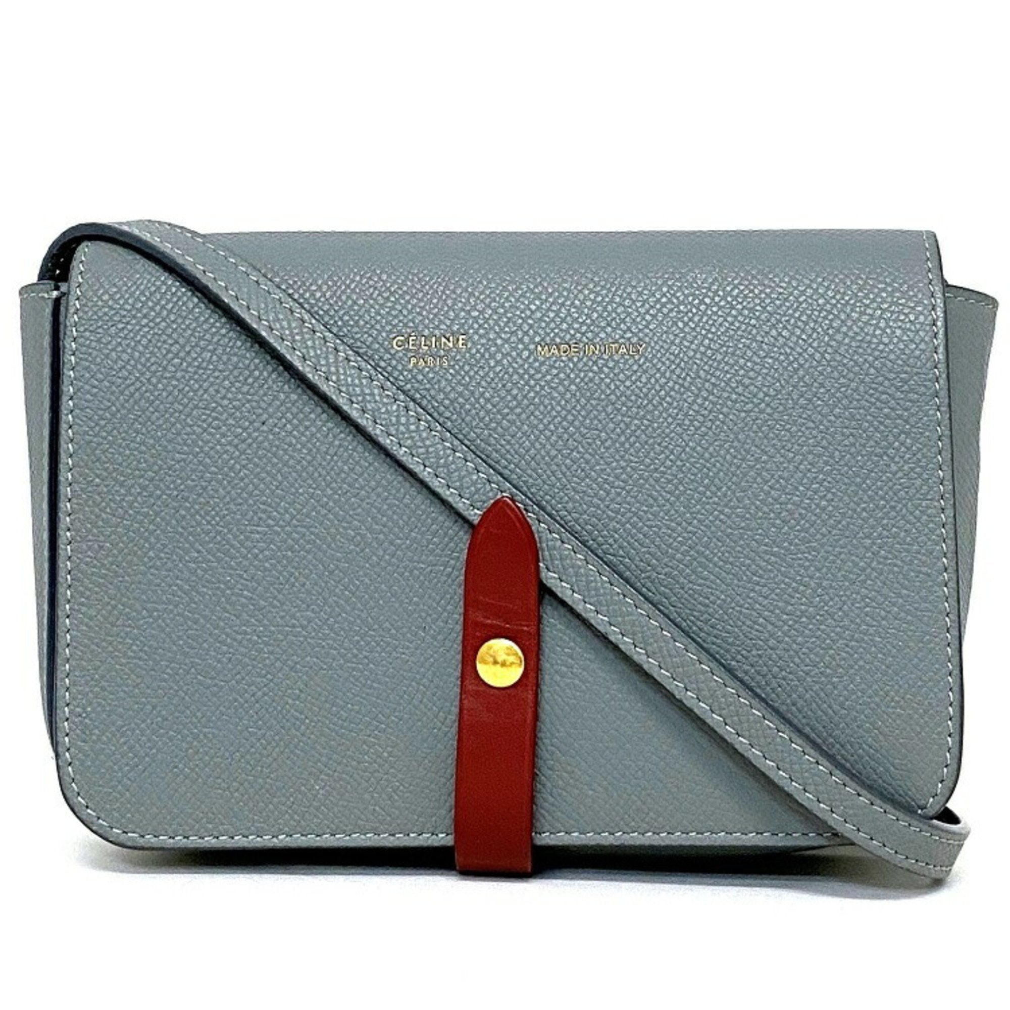 Celine Pochette Gray Red 109503 Leather U GM 0158 CELINE