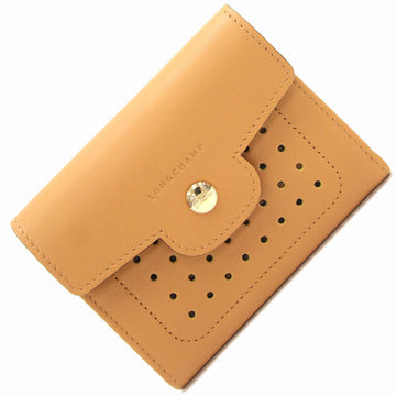 LONGCHAMP Trifold Wallet Mademoiselle 3539 883 Camel Leather Mini Small Punching Women's