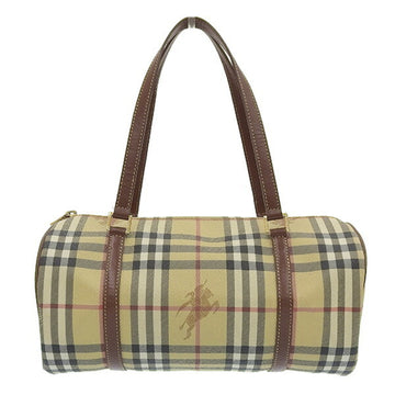 BURBERRY Leather Nova Check Roll Bag Boston Beige Brown Ladies