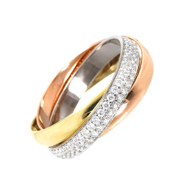 CARTIER Trinity #49 Ring SM Pave Diamond YG WG PG Three Gold 750 Rows