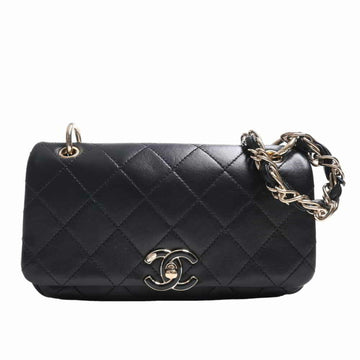 CHANEL lambskin matelasse here mark small flap chain shoulder bag AS2317 black