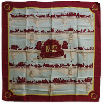 HERMES Carre 90 LES PONTS DE PARIS Bridge of Paris Silk Red Women's Scarf