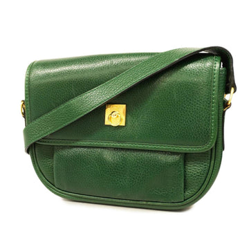 CELINE shoulder bag leather green gold hardware ladies