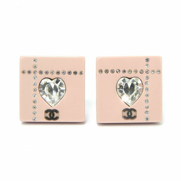 CHANEL Earrings Square Coco Mark Heart Rhinestone Pink Silver Plated 04A Accessories Women's heart