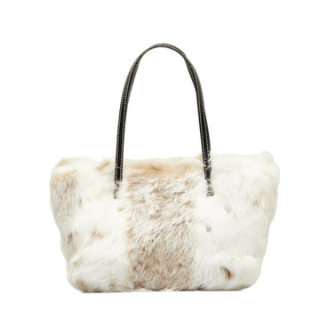 FENDI Handbag Tote Bag 8BH056 Ivory Brown Fur Leather Ladies