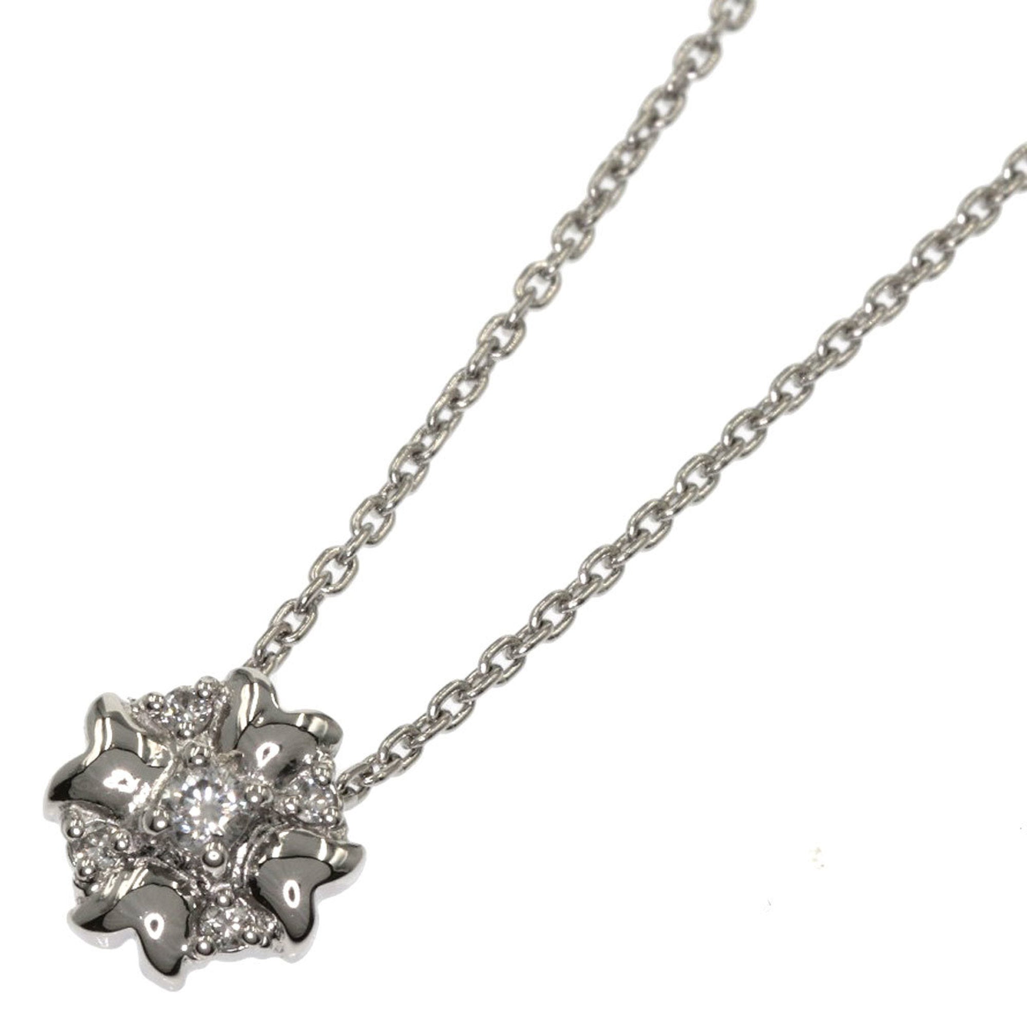 CHRISTIAN DIOR Flower Motif Diamond Necklace Platinum PT850/PT900 Ladi