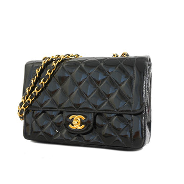 Chanel Matelasse Shoulder Bag W Chain Women's Patent Leather Shoulder Bag Black