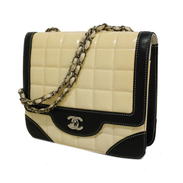 Chanel Chocolate Bar Chain Women's Patent Leather Shoulder Bag Beige,Black