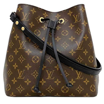 LOUIS VUITTON Shoulder Bag Neonoe Brown Black Monogram M44020 Canvas Leather MI3169  Bucket Tote 2way Women's LV