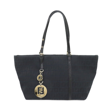 FENDI Zucchino Tote Bag Canvas Leather Black 8BH214 Gold Hardware