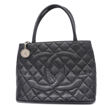 CHANEL tote bag reproduction caviar skin black silver hardware ladies