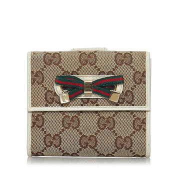 Gucci GG canvas princey sherry line bi-fold wallet 167466 beige white leather ladies GUCCI