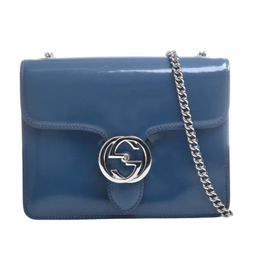 GUCCI Interlocking G Leather Chain Shoulder Bag 387609 Blue Women's