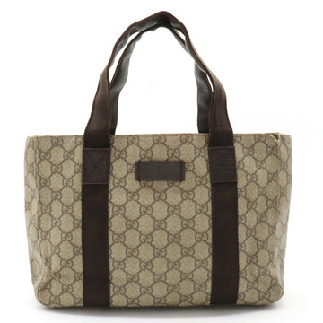 GUCCI GG Supreme Plus Tote Bag Handbag PVC Leather Beige Dark Brown 141976