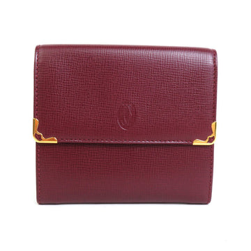 CARTIER Trifold Wallet Leather Burgundy Gold Unisex